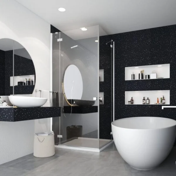 Black Sparkle 1m x 2.4m x 10mm Wet Wall Panels, 2.4m Long Shower Panels