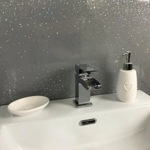 Grey Sparkle 1m x 2.4m x 10mm Wet Wall Panels, 2.4m Long Shower Panels
