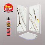 Gold White Marble Wet Wall Panel Complete Kit | 1M x 2.4M x 10mm